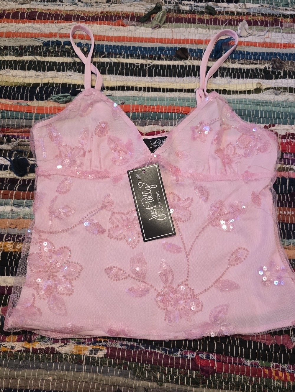 Y2k Top Rhinestones Beaded Tank Top Pink  Beaded Y2k Style Tank Medium Vintage